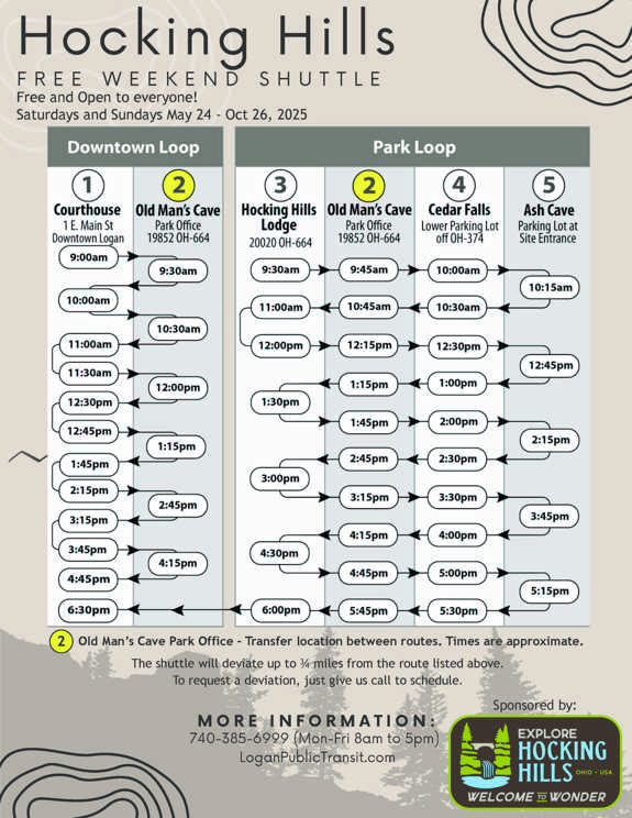 Hocking Hills Free Weekend Shuttle Service